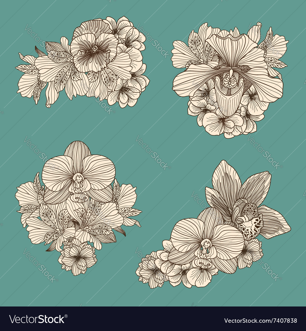 Set of vintage flowers compositions