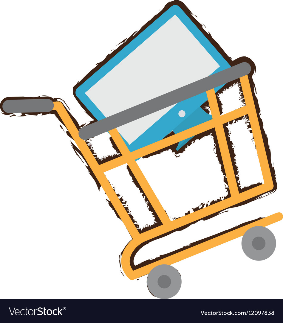 Yellow shopping cart online computer sketch