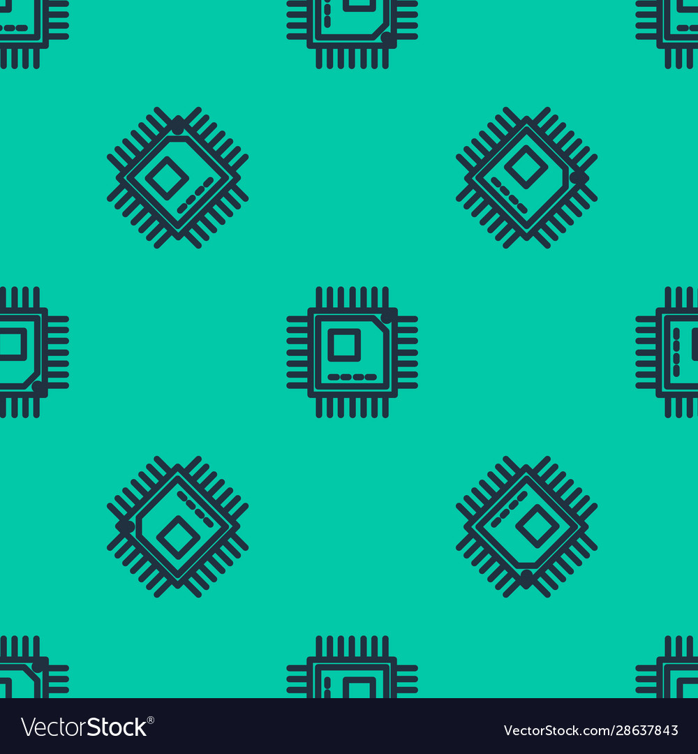 Blue line computer processor with microcircuits vector image Blue line computer processor with microcircuits