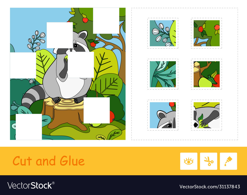 Cut and glue puzzle learning children game Vector Image