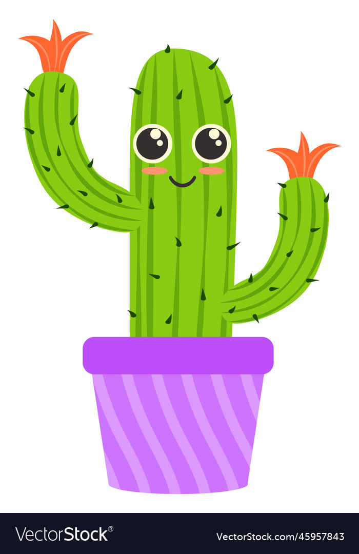 Cute kawaii cactus in pots. Cartoon style. Vector images on a