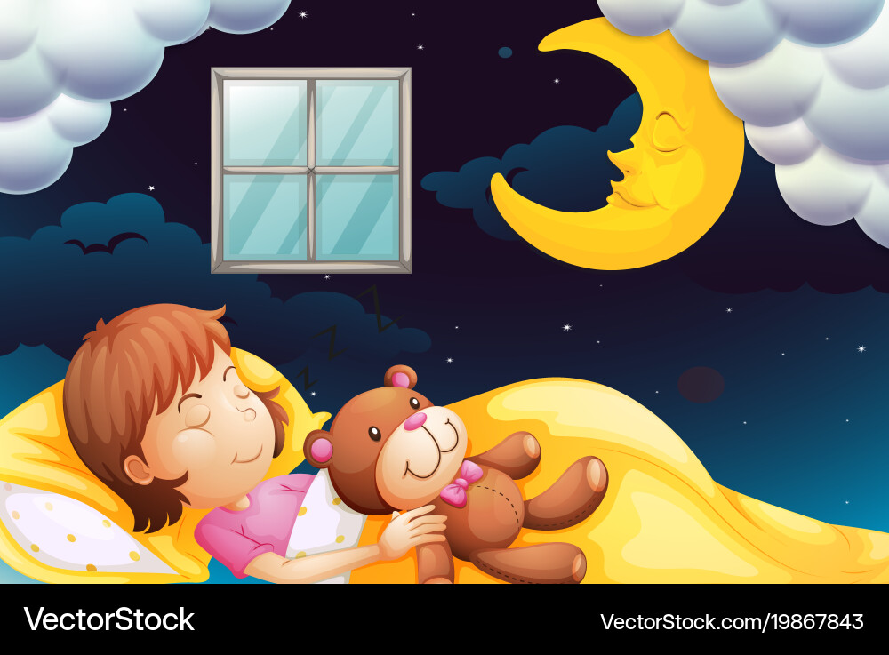 Girl sleeping at nighttime Royalty Free Vector Image