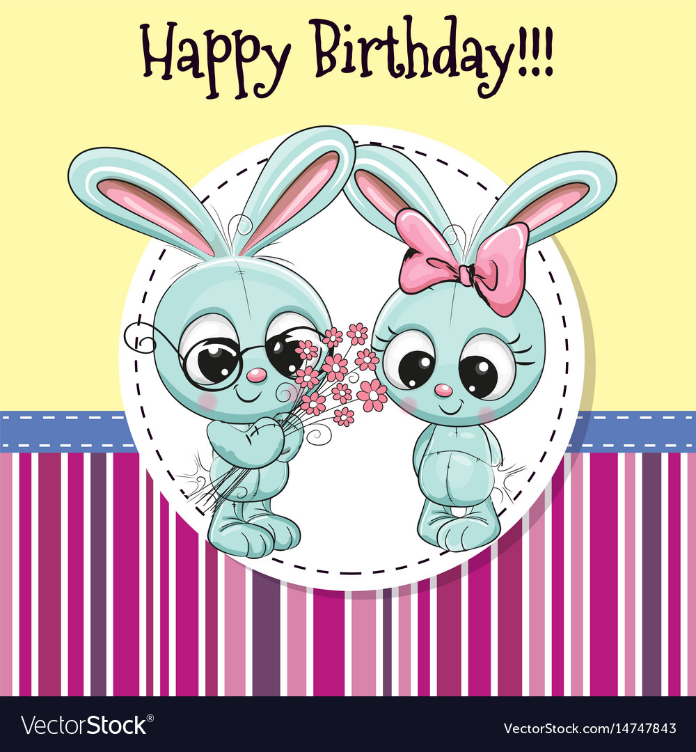 Greeting card with two rabbits