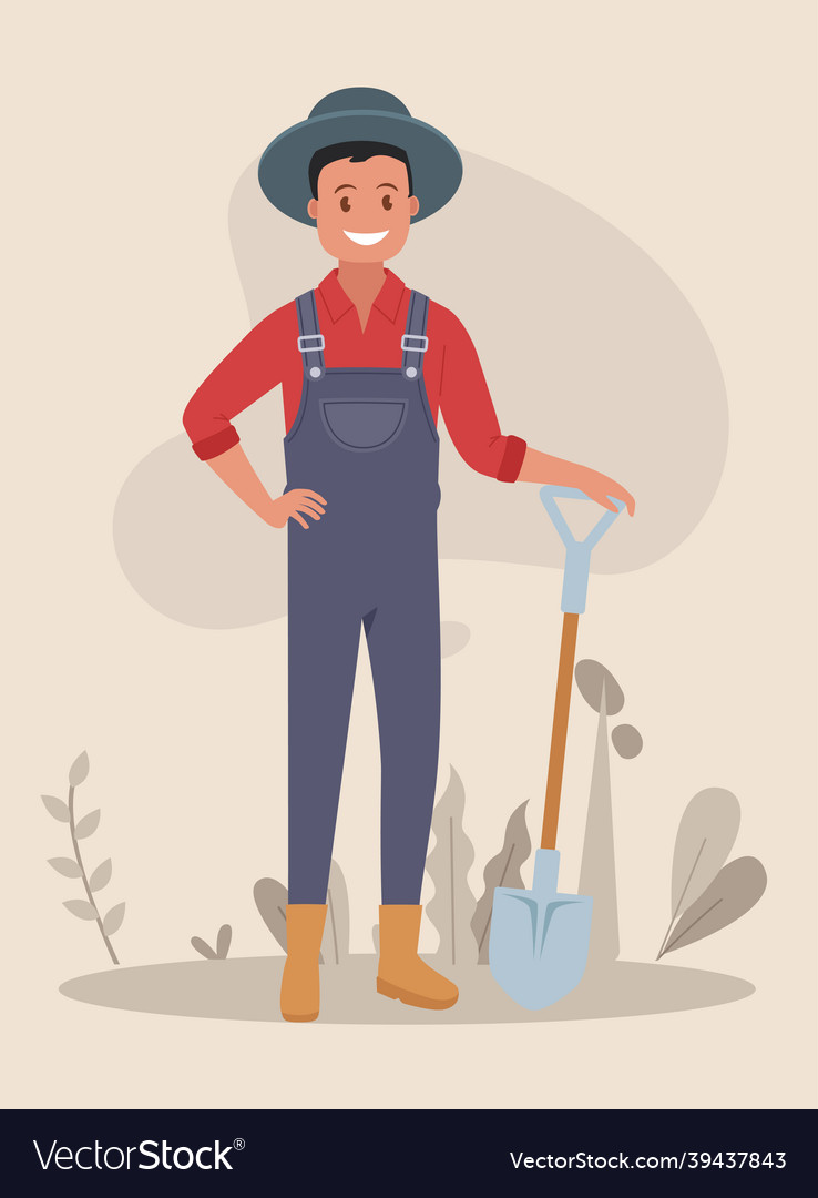 Happy gardener with a shovel Royalty Free Vector Image