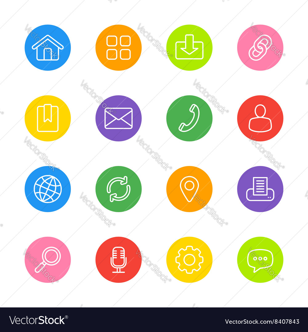 Line web icon set on colorful circle