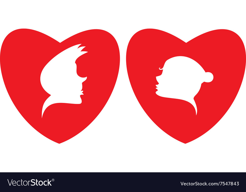 Loving couple and heart silhouette