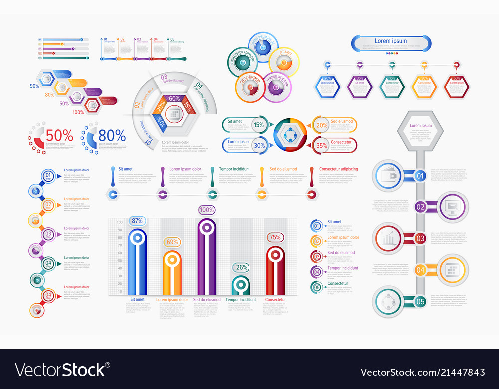 Multicolored infographic charts in set