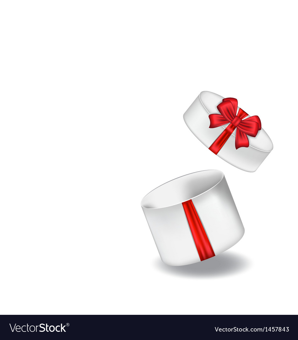 Open gift box with red bow isolated on white