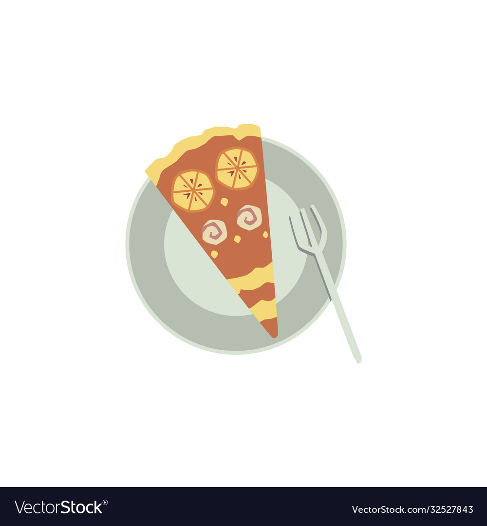Slice sweet cake or pie lies on plate with fork
