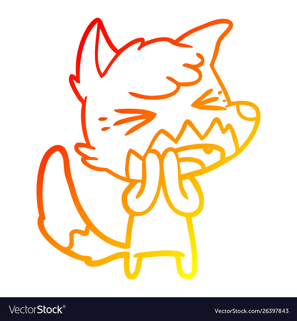 Warm gradient line drawing angry cartoon fox Vector Image