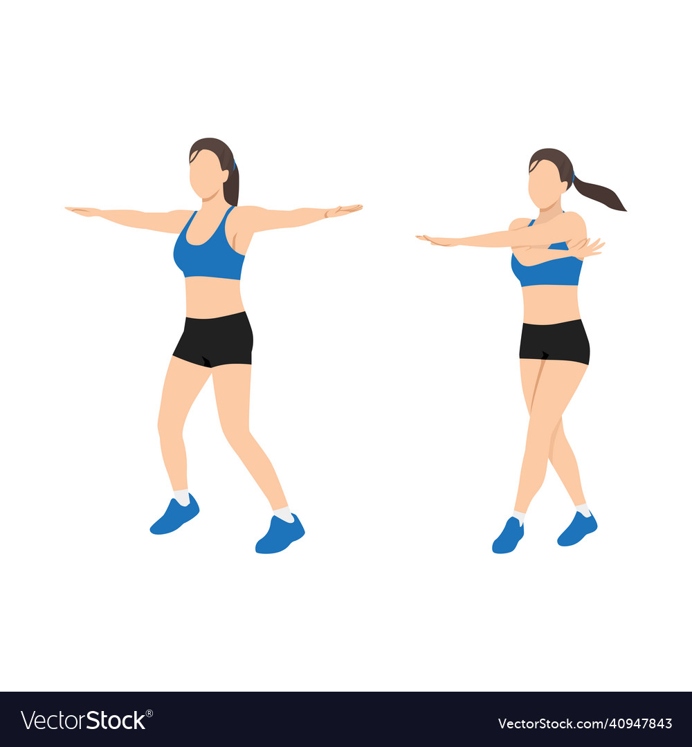 Woman doing cross jacks exercise flat Royalty Free Vector