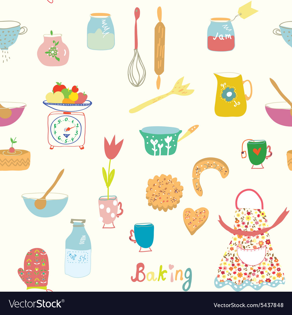 Baking seamless pattern with kitchen objects