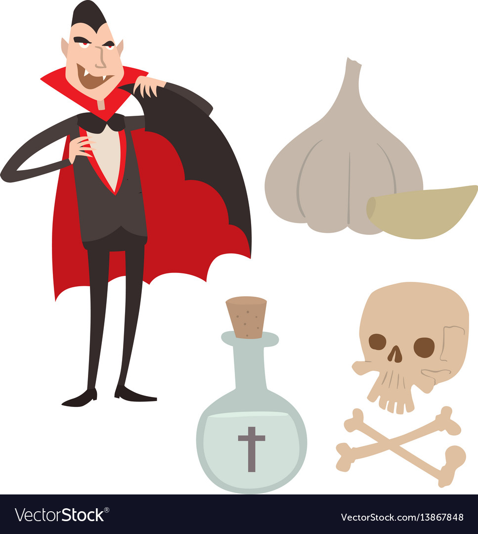 Cartoon dracula coffin symbols vampire