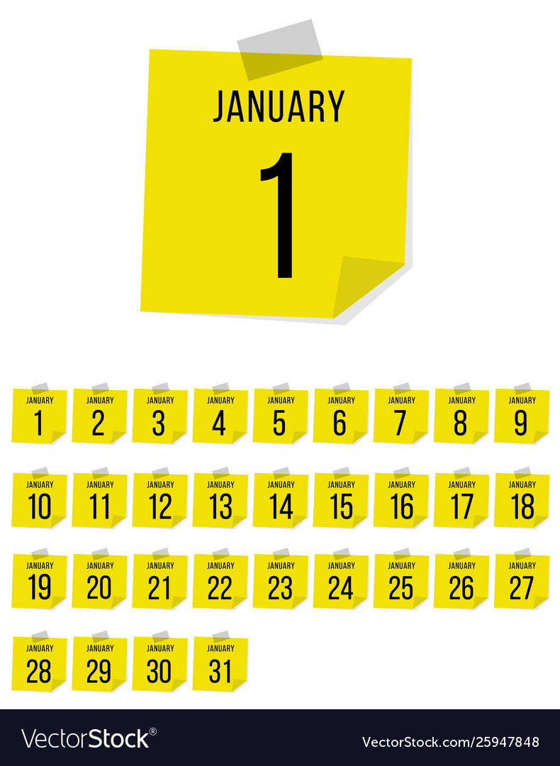 January flat daily calendar set icon day Vector Image