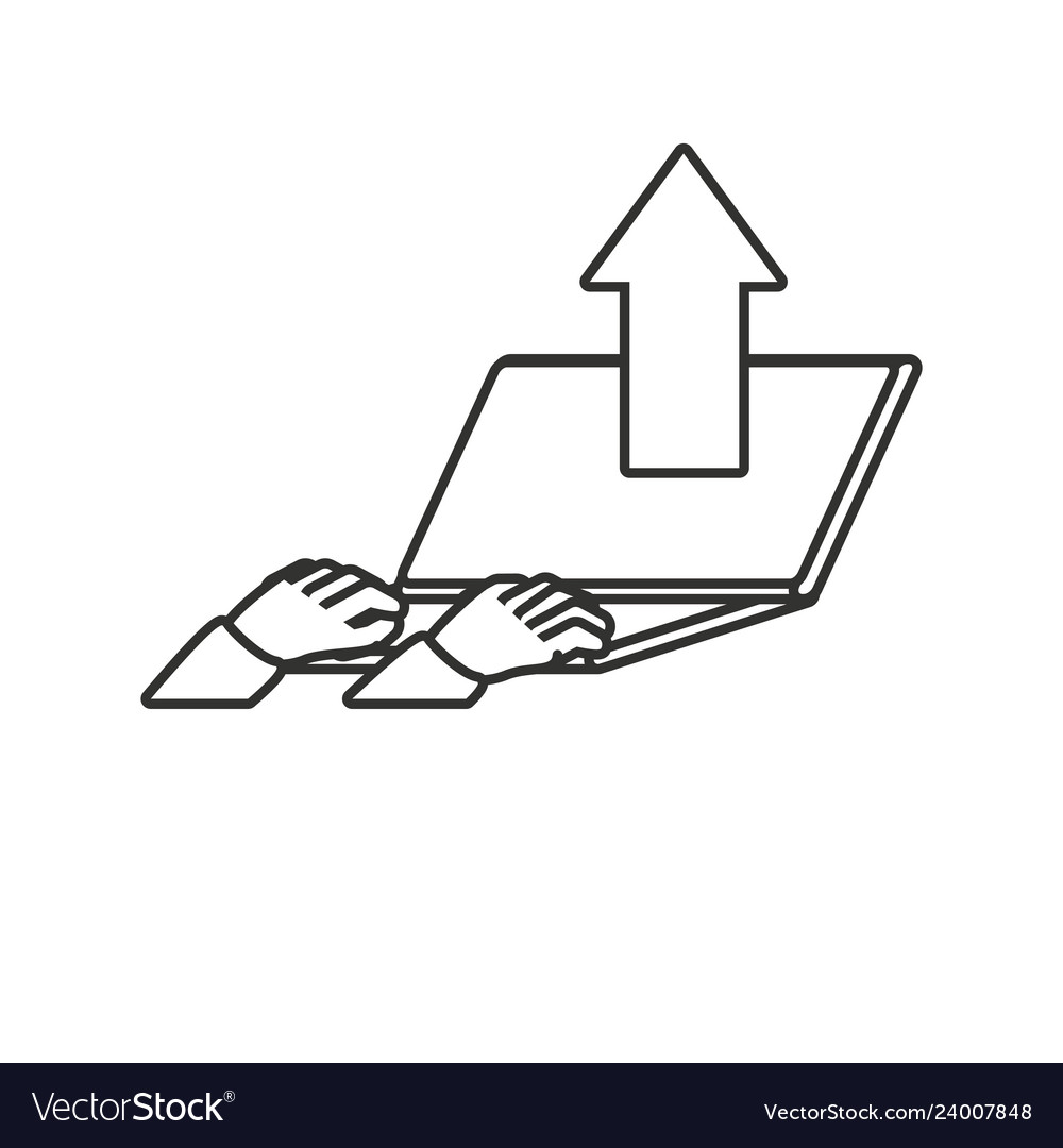 Laptop computer with hands and arrow up