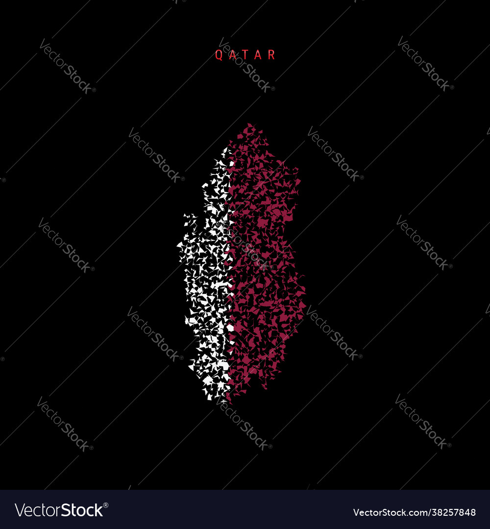 Qatar flag map chaotic particles pattern vector image Qatar flag map chaotic particles pattern