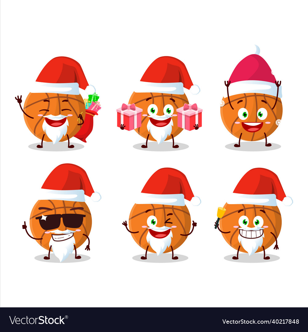 Santa claus emoticons with basketball cartoon