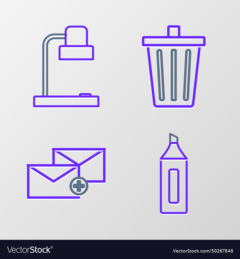 Set line marker pen envelope trash can and table