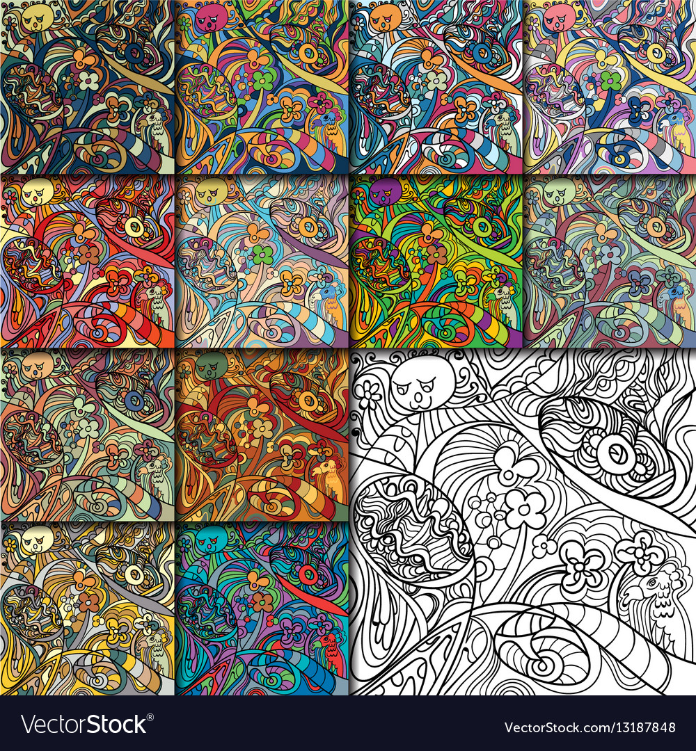 Set of line art with coloring