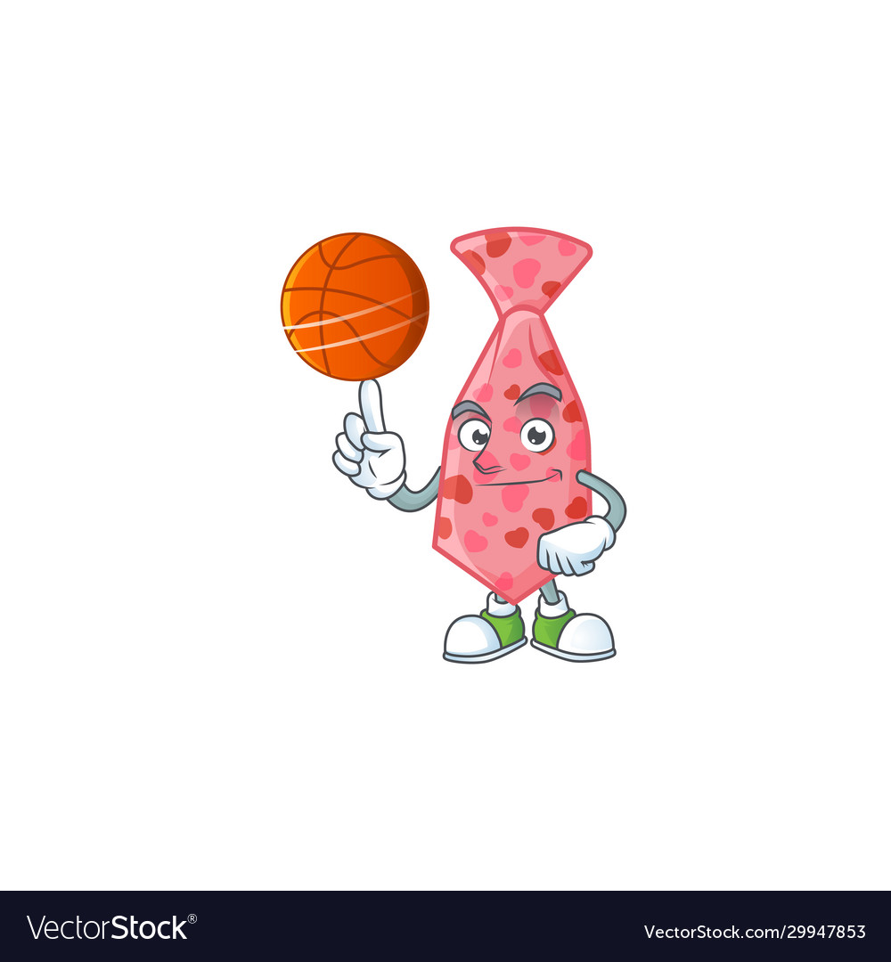 A healthy pink love tie cartoon playing basketball