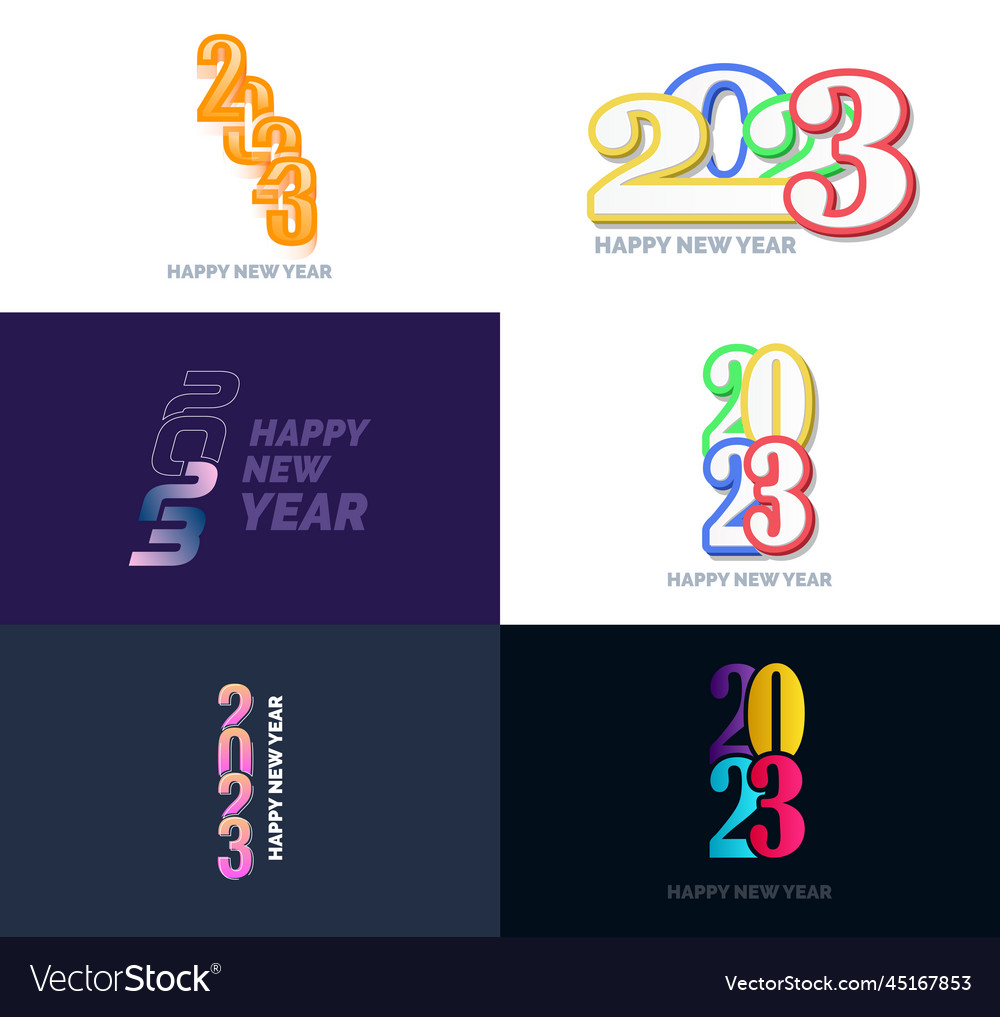 Big set of 2023 happy new year logo text design