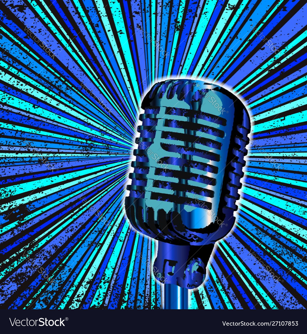 Blue retro microphone Royalty Free Vector Image