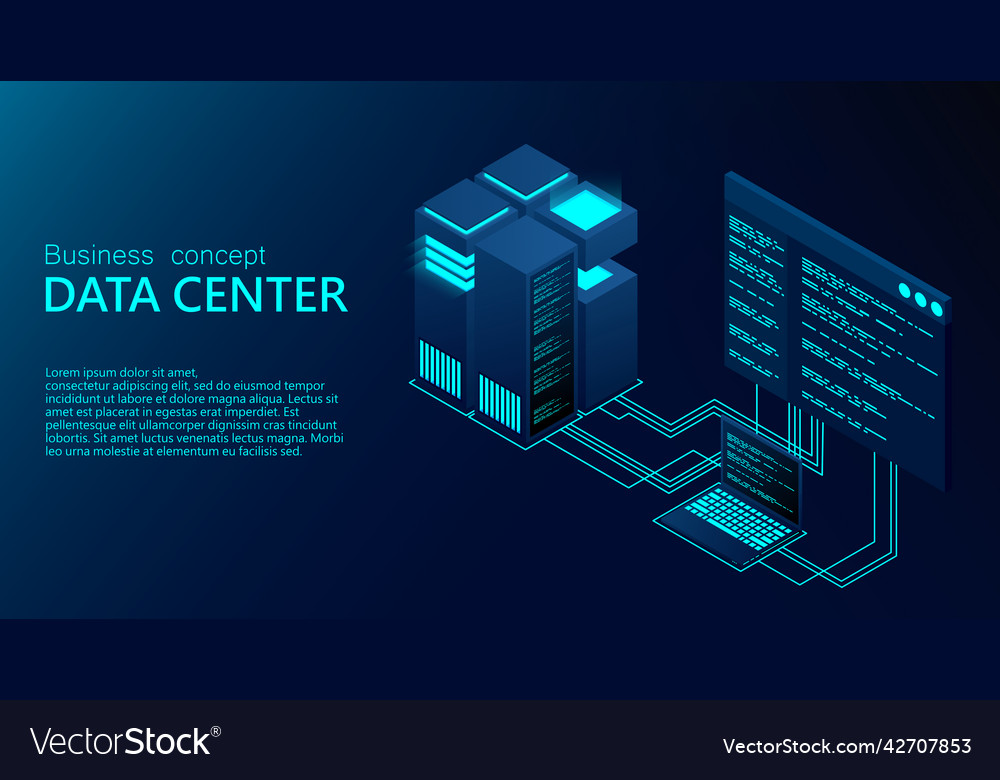 Concept of big data processing center isometric vector image Concept of big data processing center isometric