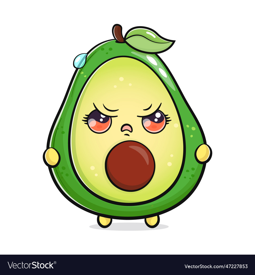 Cute angry avocado character hand drawn Royalty Free Vector