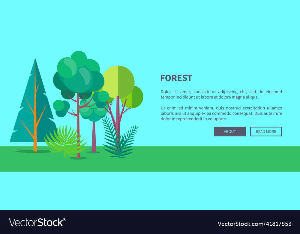 Forest web banner with trees and bushes