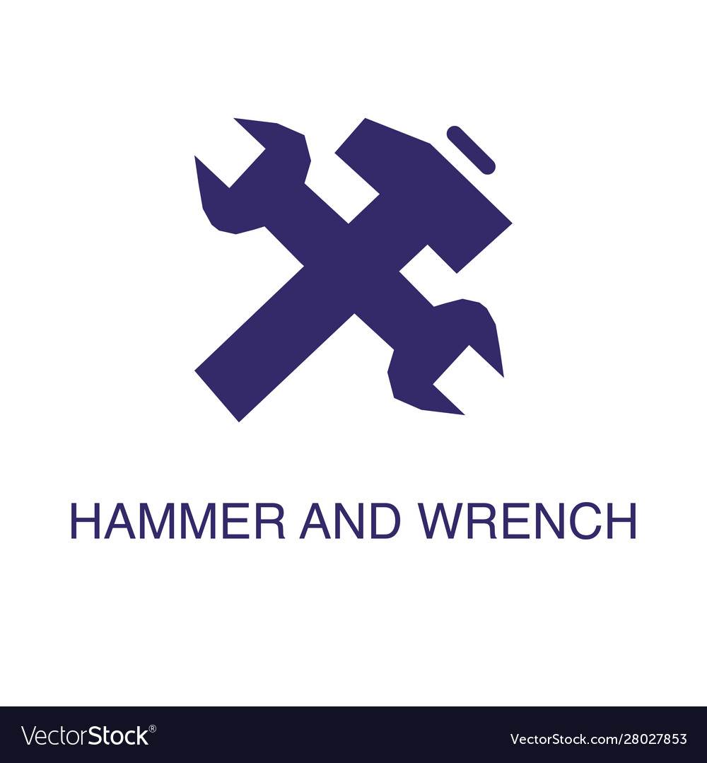 Hammer and wrench element in flat simple style
