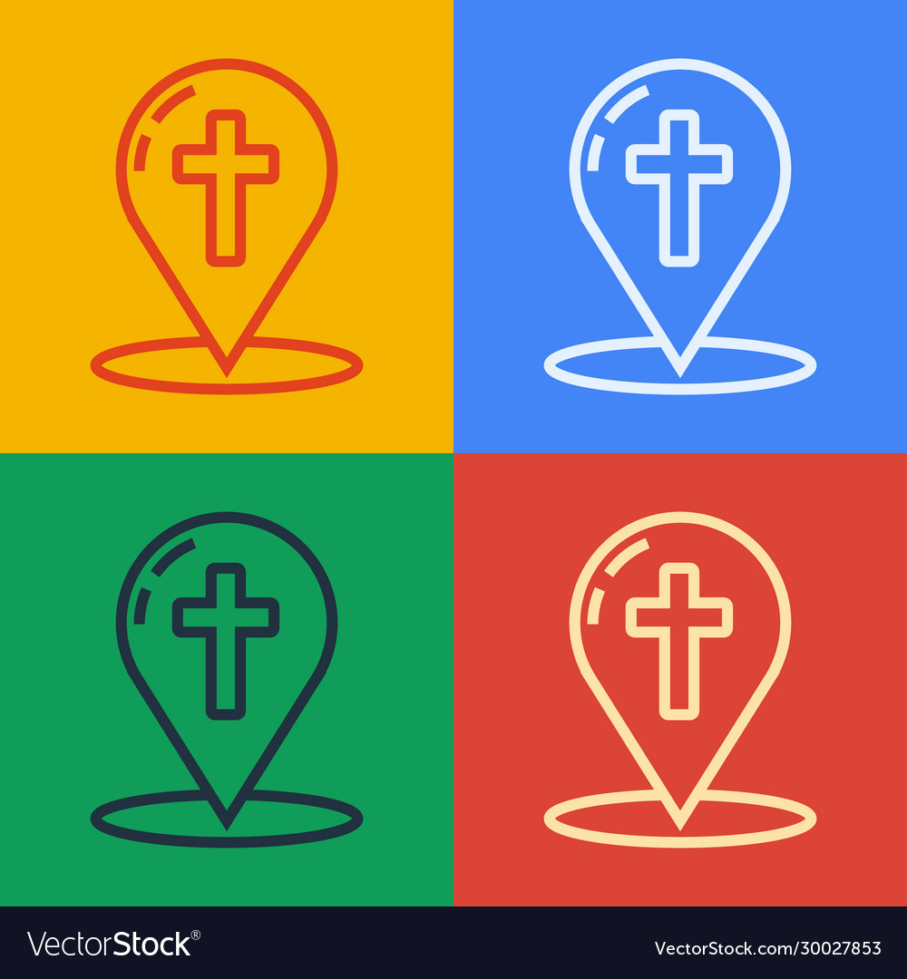 Pop art line map pointer with christian cross icon vector image Pop art line map pointer with christian cross icon