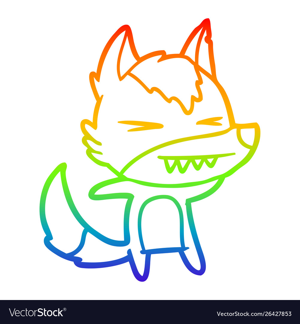 Rainbow gradient line drawing angry wolf cartoon Vector Image