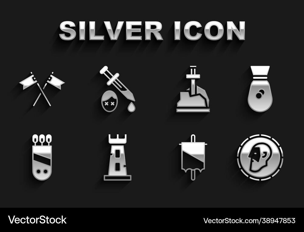 Set castle tower old money bag ancient coin Vector Image