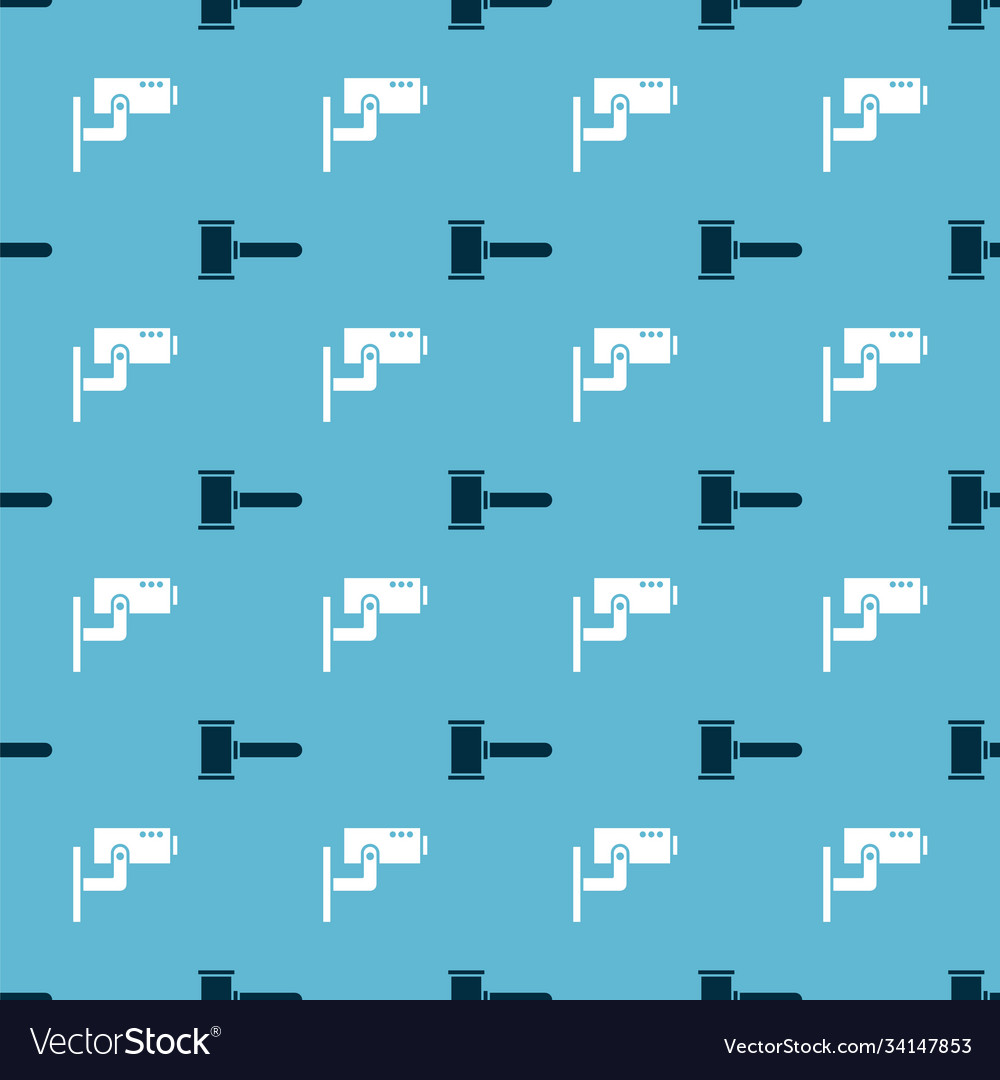 Set judge gavel and security camera on seamless vector image Set judge gavel and security camera on seamless