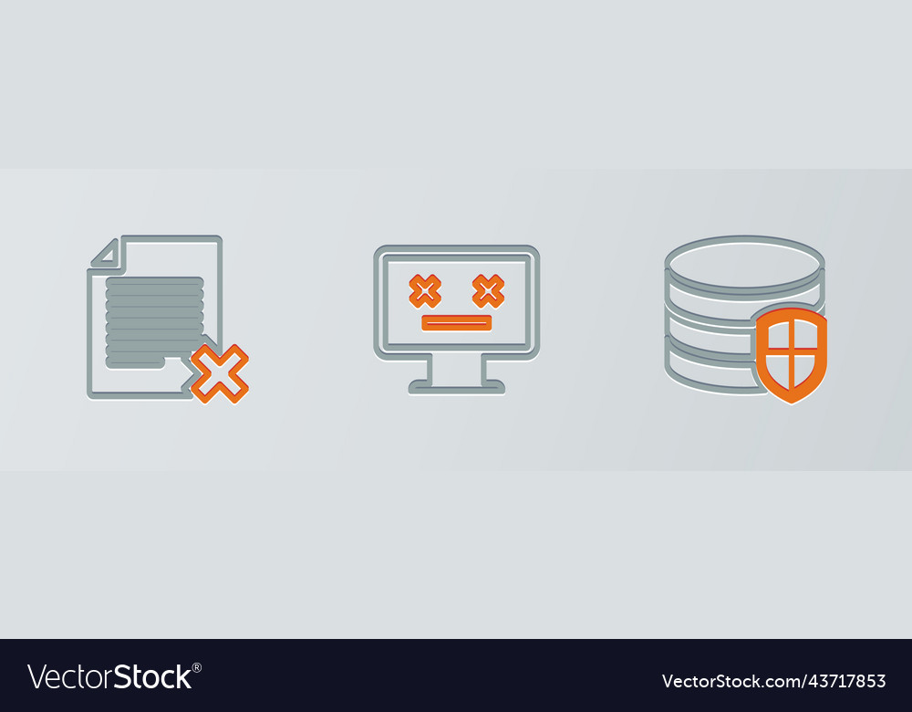 Set line database protection delete file document vector image Set line database protection delete file document