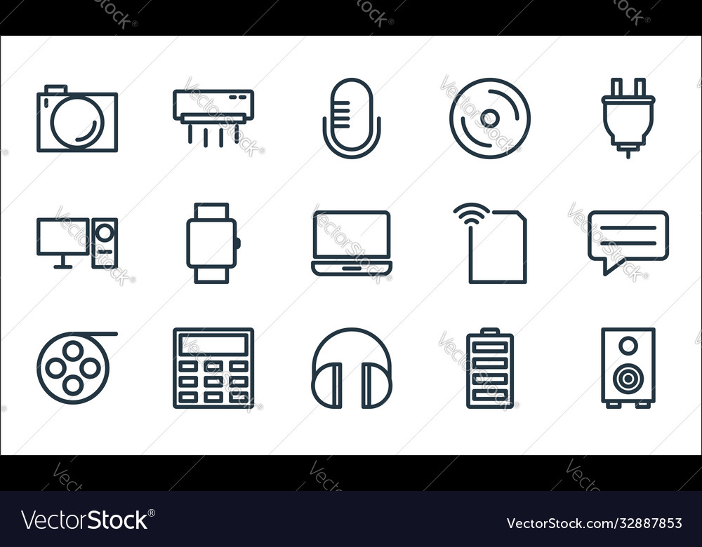 Technology line icons linear set quality vector image Technology line icons linear set quality