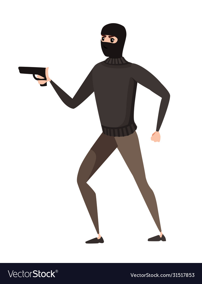 Thief during robbery holding gun in one hand Vector Image