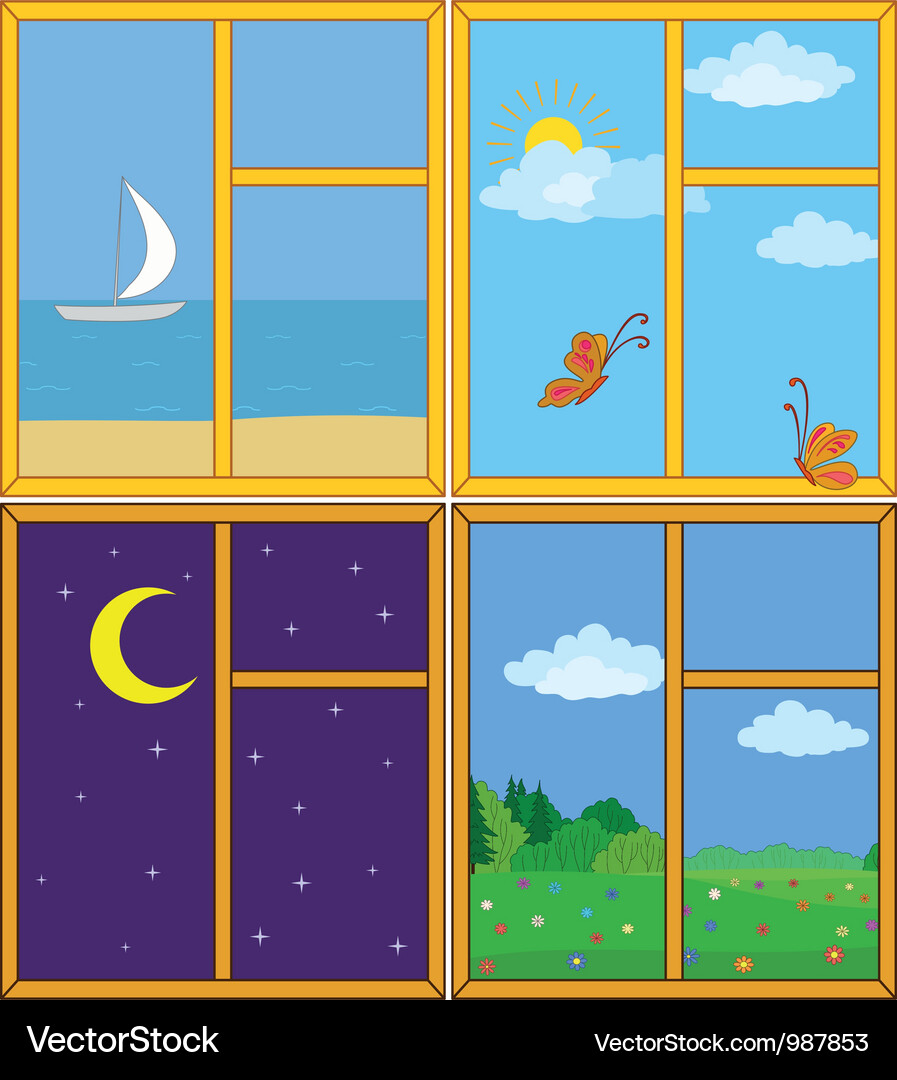 Windows with landscapes Royalty Free Vector Image