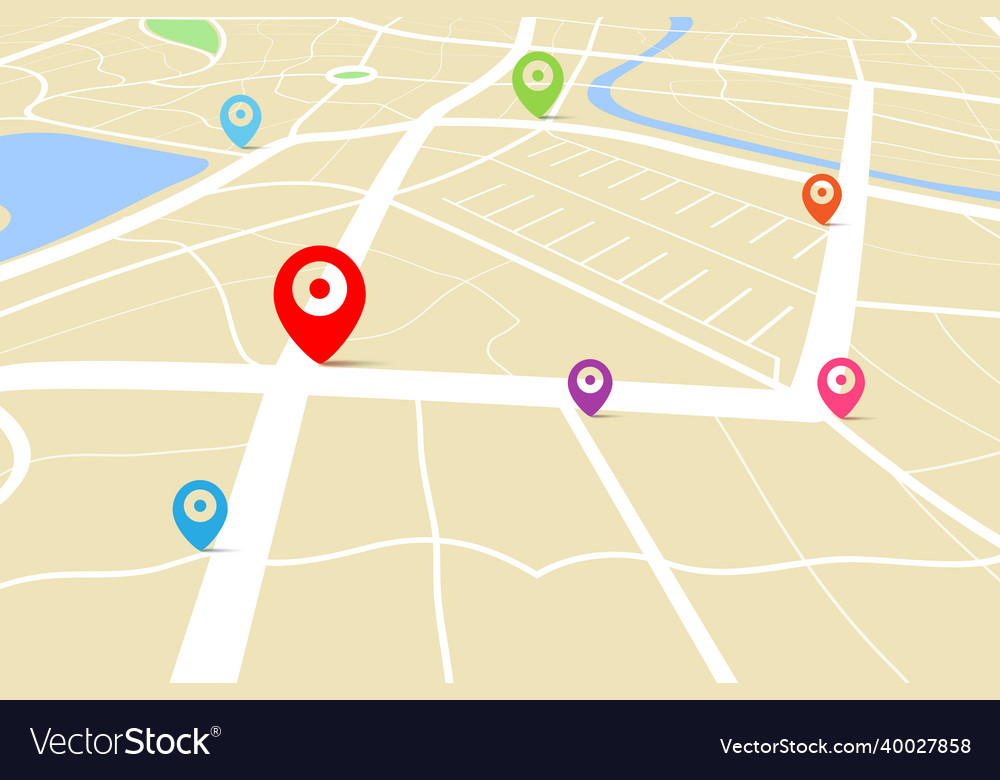 3d top view of a map with destination target vector image 3d top view of a map with destination target