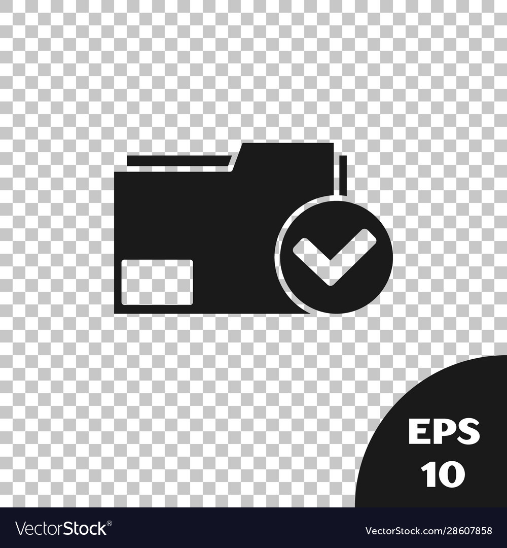 Black document folder and check mark icon vector image Black document folder and check mark icon