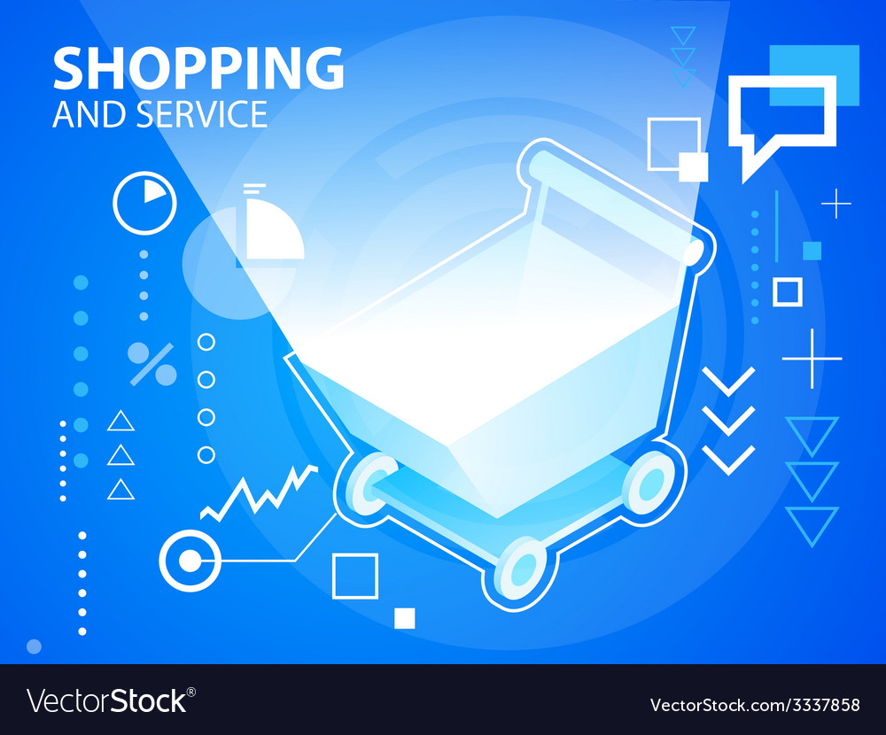 Bright shopping trolley on blue background f