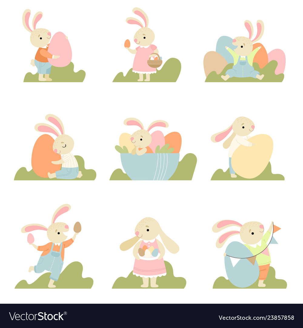 Collection of cute bunnies dressed in sweet Vector Image