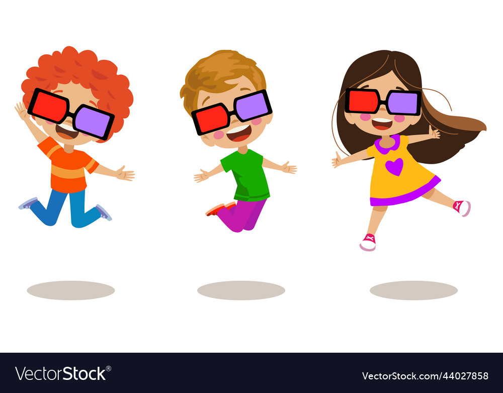 Cute and happy little kids with cinema glasses