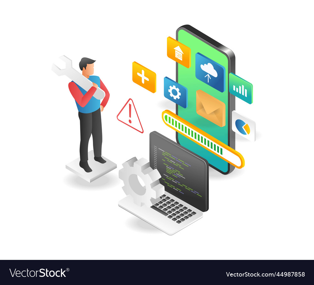Isometric flat of man concept handling many