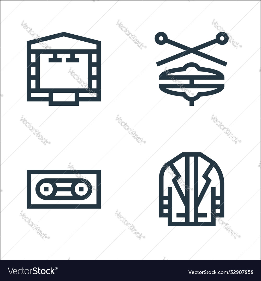 Rock and roll line icons linear set quality vector image Rock and roll line icons linear set quality