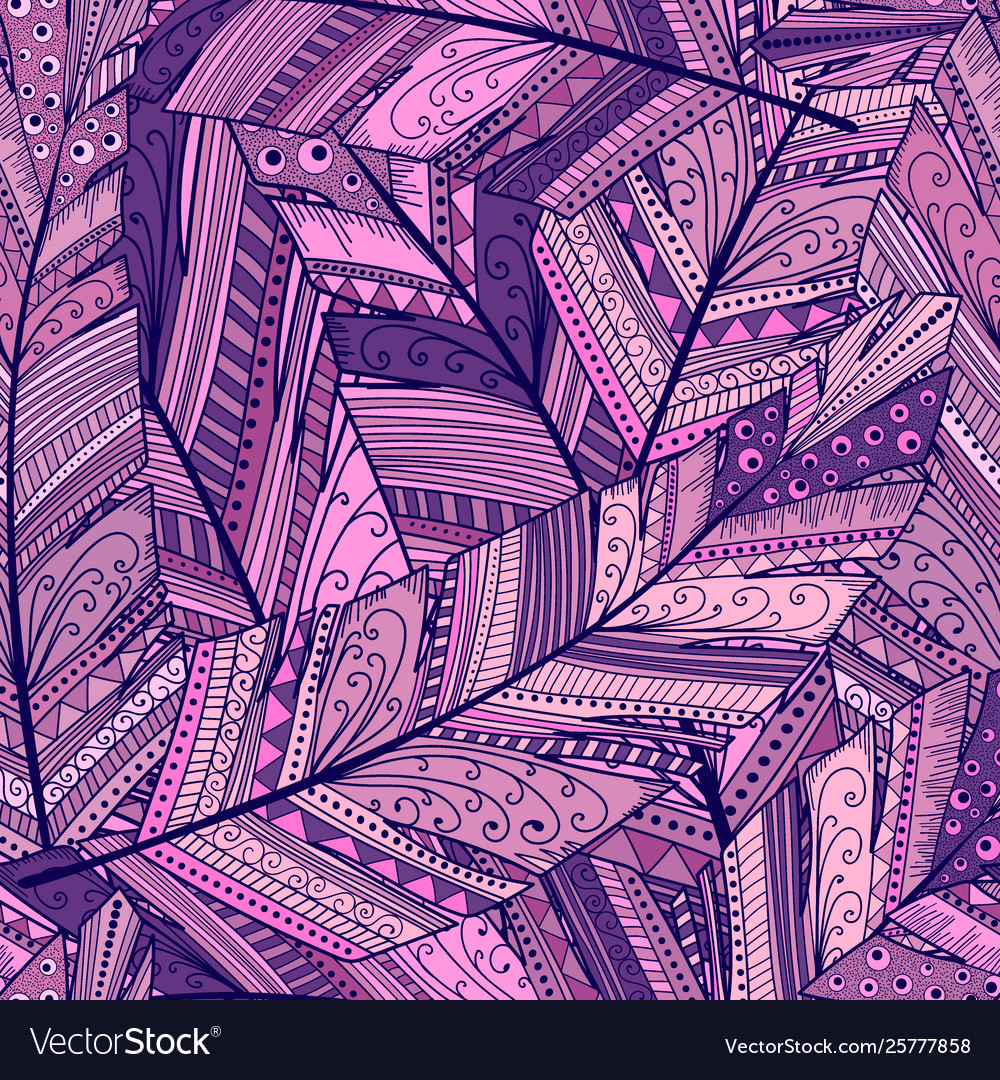 Seamless pattern with abstract featherhand draw