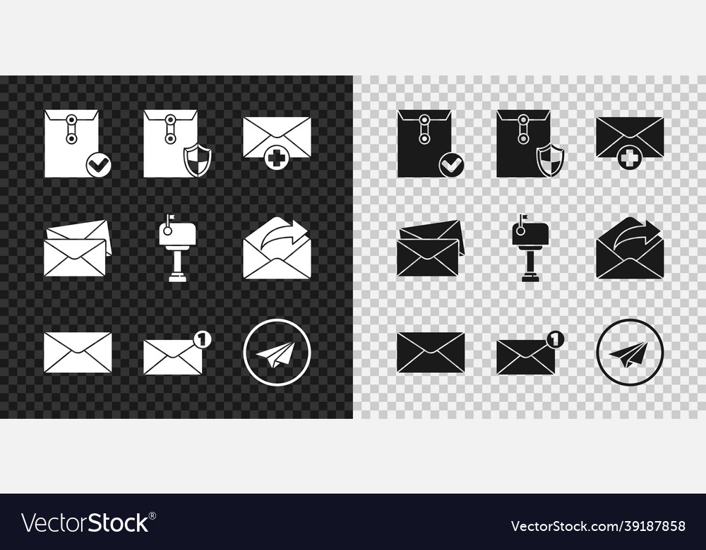 Set envelope and check mark with shield received vector image Set envelope and check mark with shield received