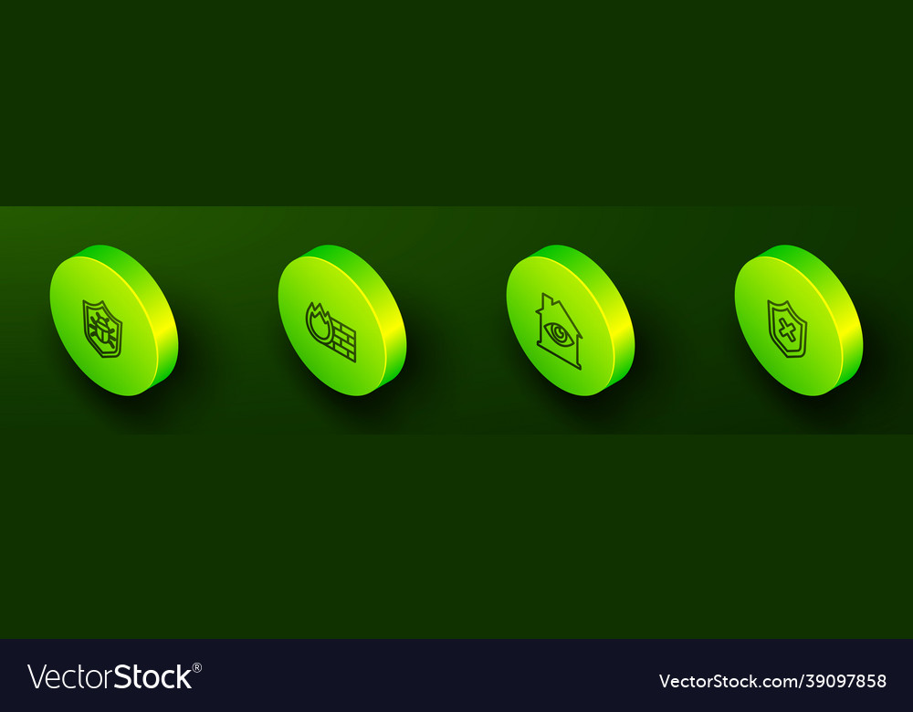 Set isometric line system bug firewall security vector image Set isometric line system bug firewall security