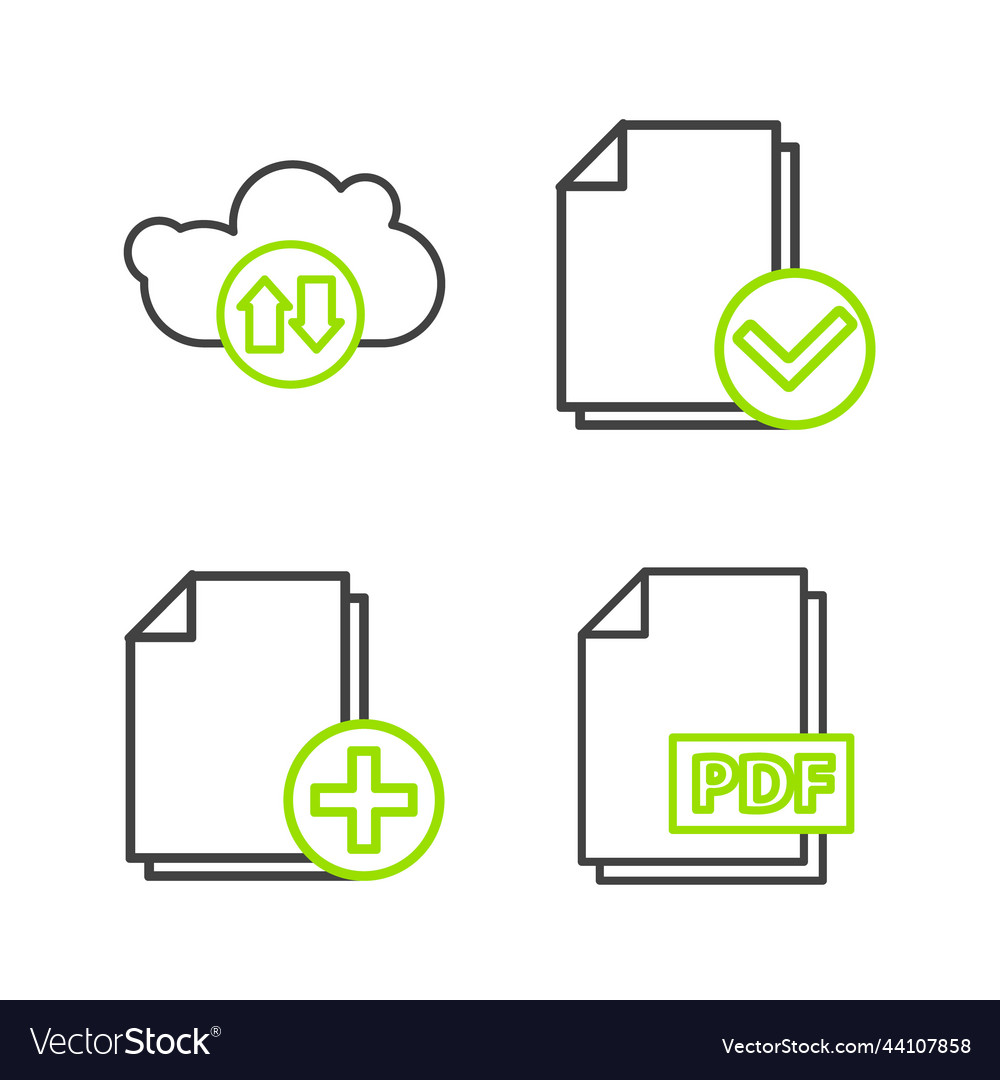 Set line pdf file document add new vector image Set line pdf file document add new