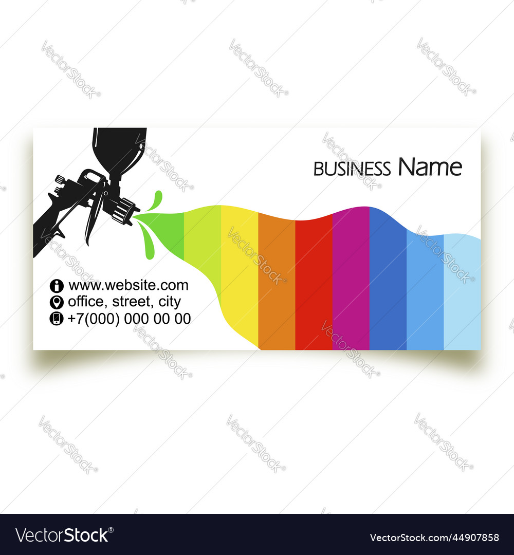 Spray gun and colored paint business card Vector Image